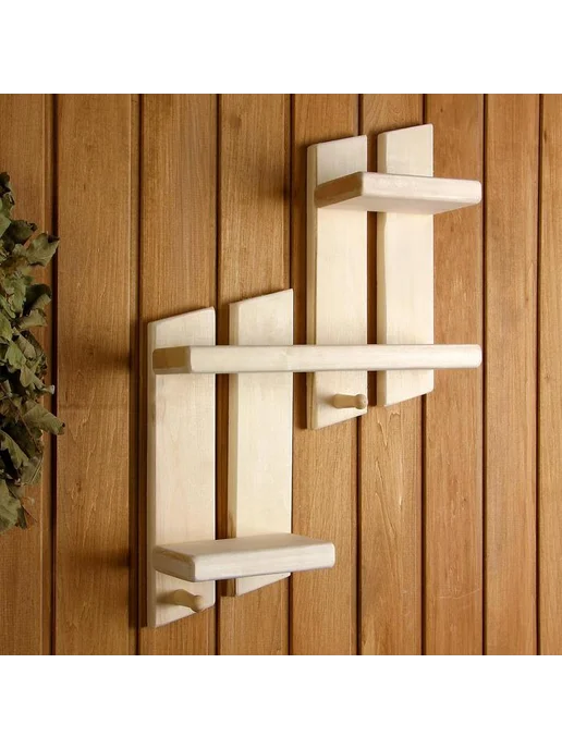 Полка - вешалка для бани и сауны «Ступенька»,64×46×10 см, на, 64x46x10 см