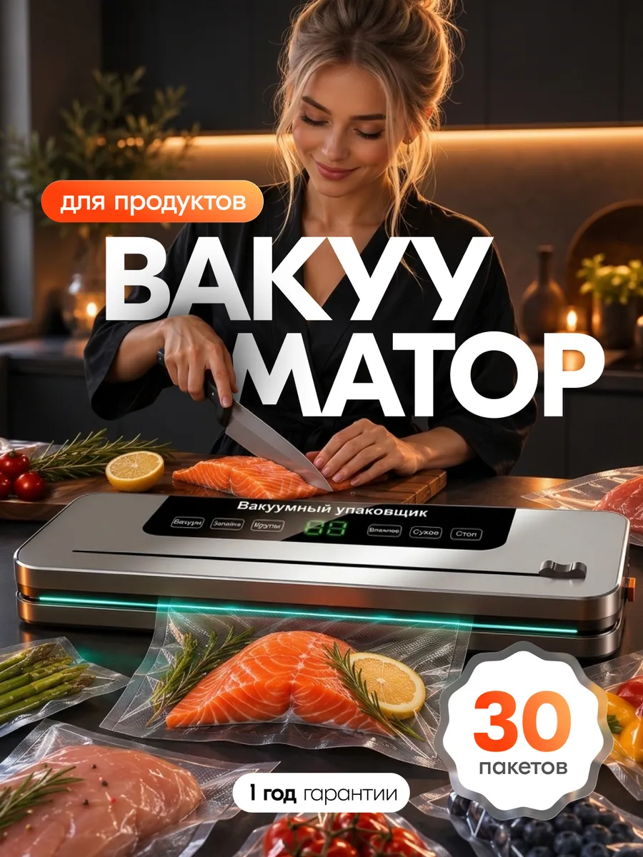 Вакууматор для продуктов с пакетами и резаком
