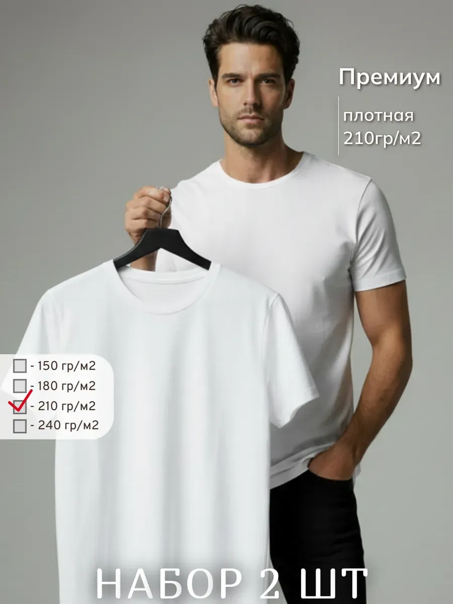 Футболка плотная 210 базовая хлопок набор 2 шт