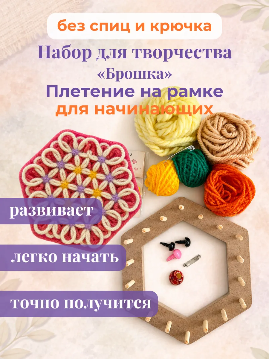 ДоброПлёт, набор «Брошка» рамка для плетения+ниточки