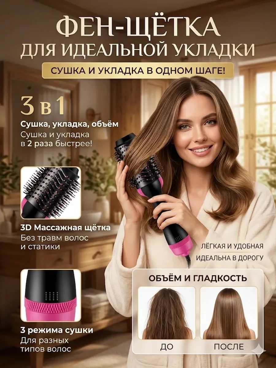 Фен-щетка для укладки коротких волос ,Электробраш
