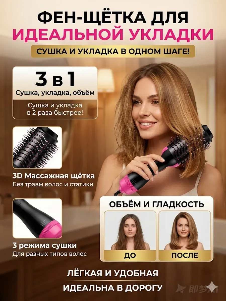 Фен-щетка для укладки коротких волос ,Электробраш