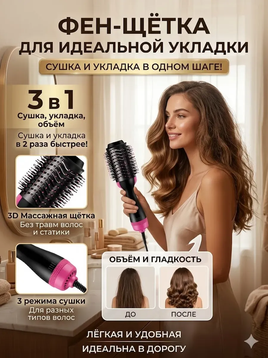 Фен-щетка для укладки коротких волос ,Электробраш