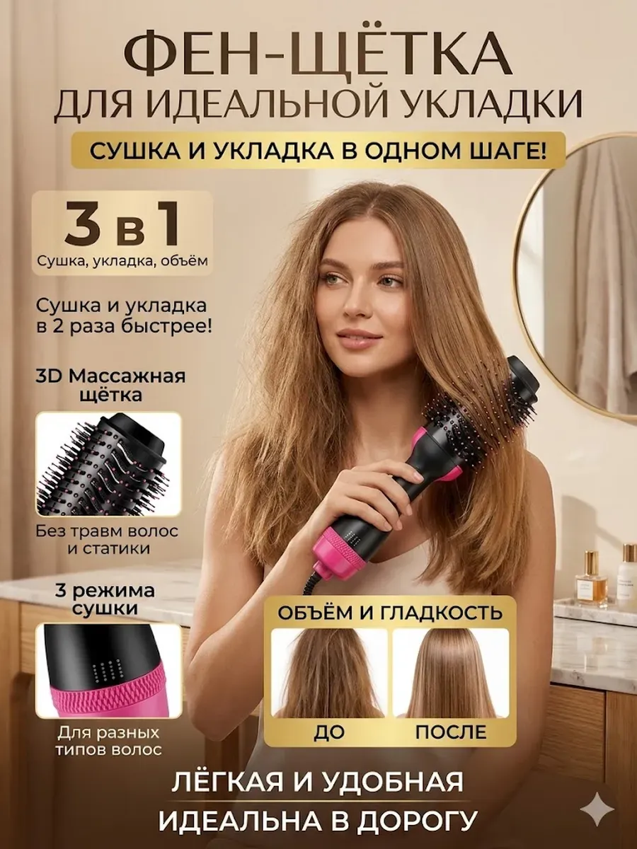Фен-щетка для укладки коротких волос ,Электробраш