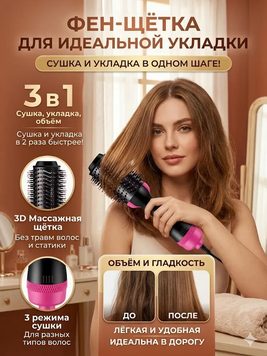 Фен-щетка для укладки коротких волос ,Электробраш