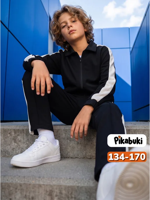 PIKABUKI Спортивный костюм на молнии с лампасами, черный