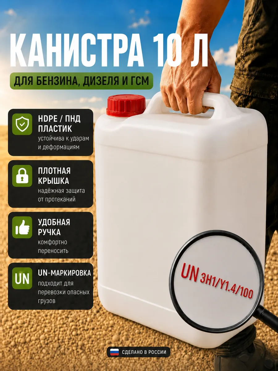 Канистра 10л для гсм бензина евро 5 топливо опасные грузы UN