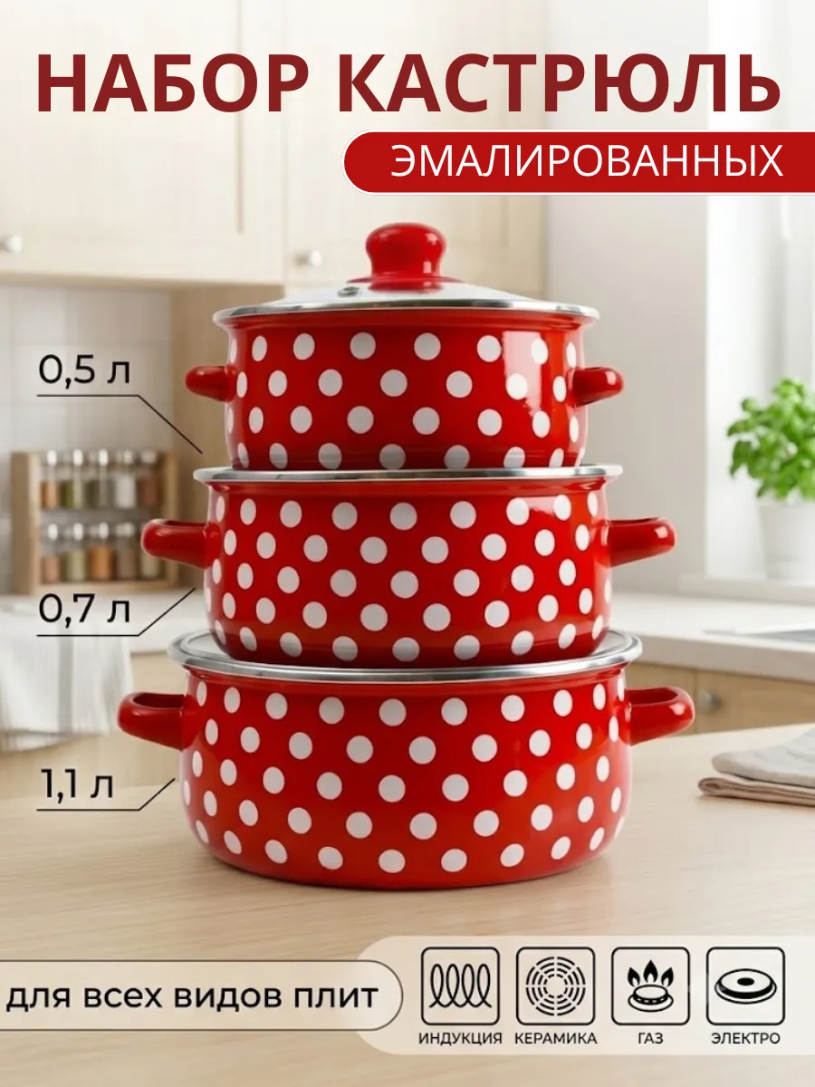 Кастрюли эмалированные набор 3 шт