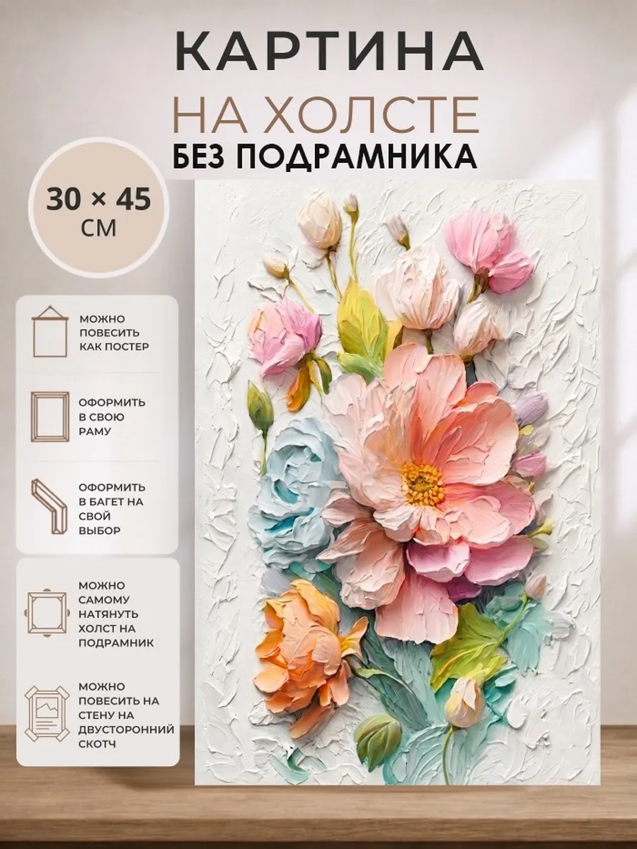 Картина постер 3D на стену на холсте без подрамника