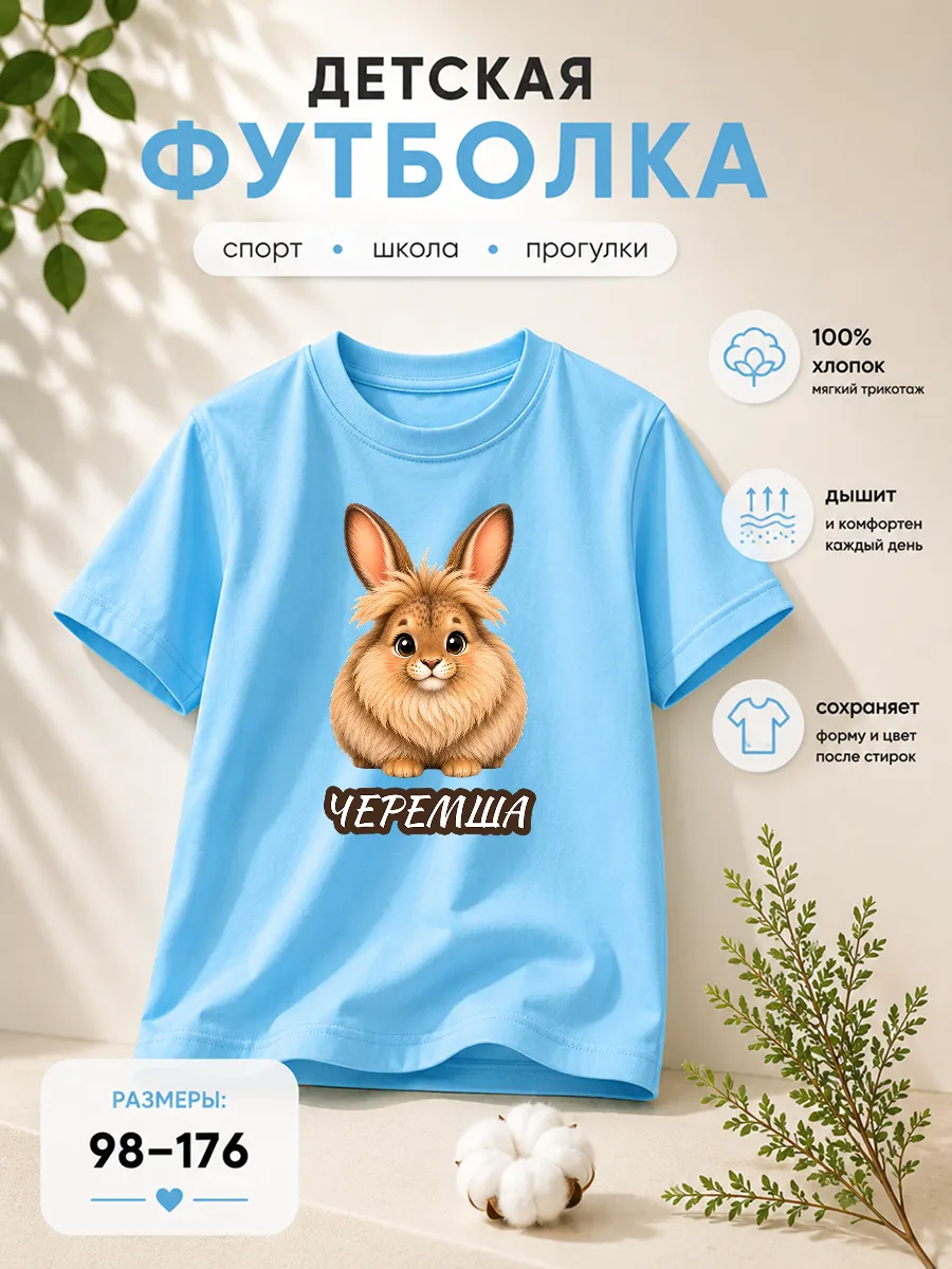 Футболка голубая с принтом Черемша