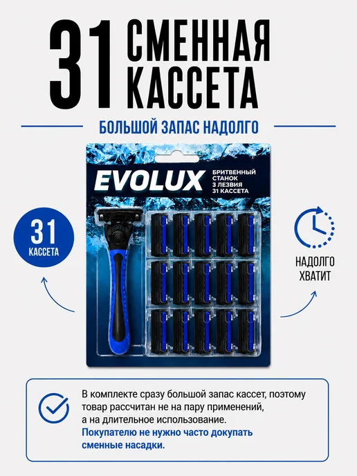 Бритва многоразовая женская мужская - 2 станка + 62 кассеты, синий, фото 3