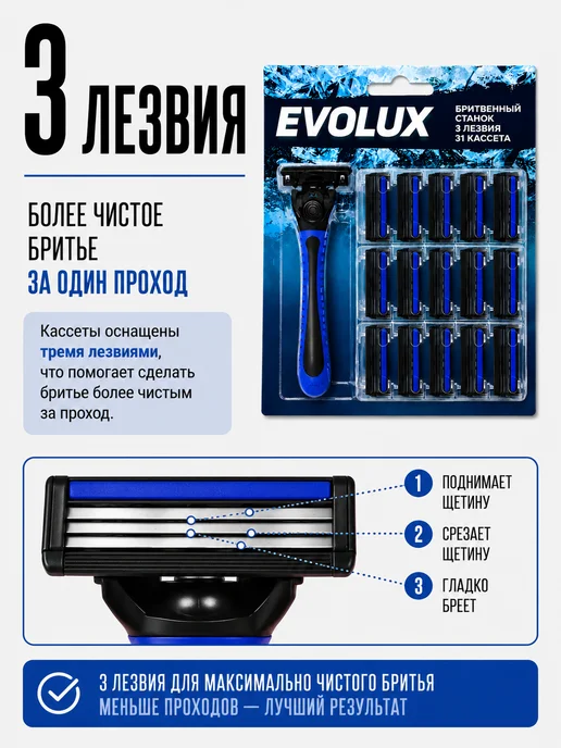 Бритва многоразовая женская мужская - 2 станка + 62 кассеты, синий, фото 4