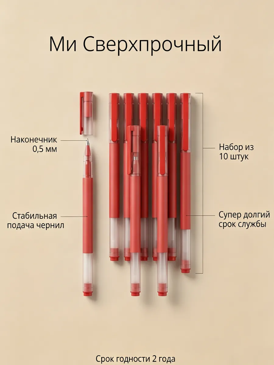 Гелиевые ручки красные набор Xioami 10 шт