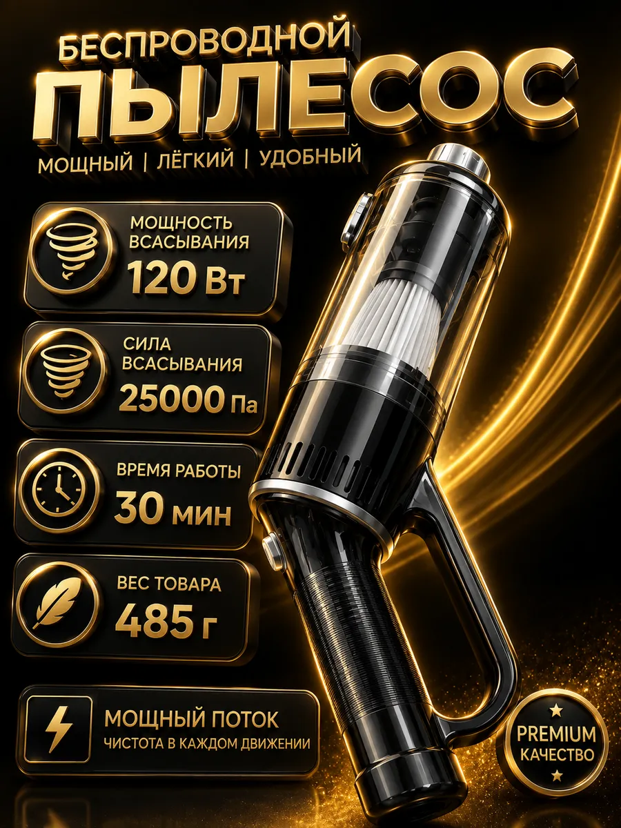 Мощный беспроводной автомобильный пылесос