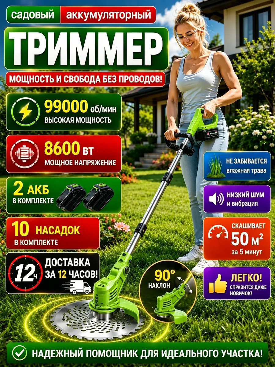 Аккумуляторный триммер триммакс,газонокосилка электрическая
