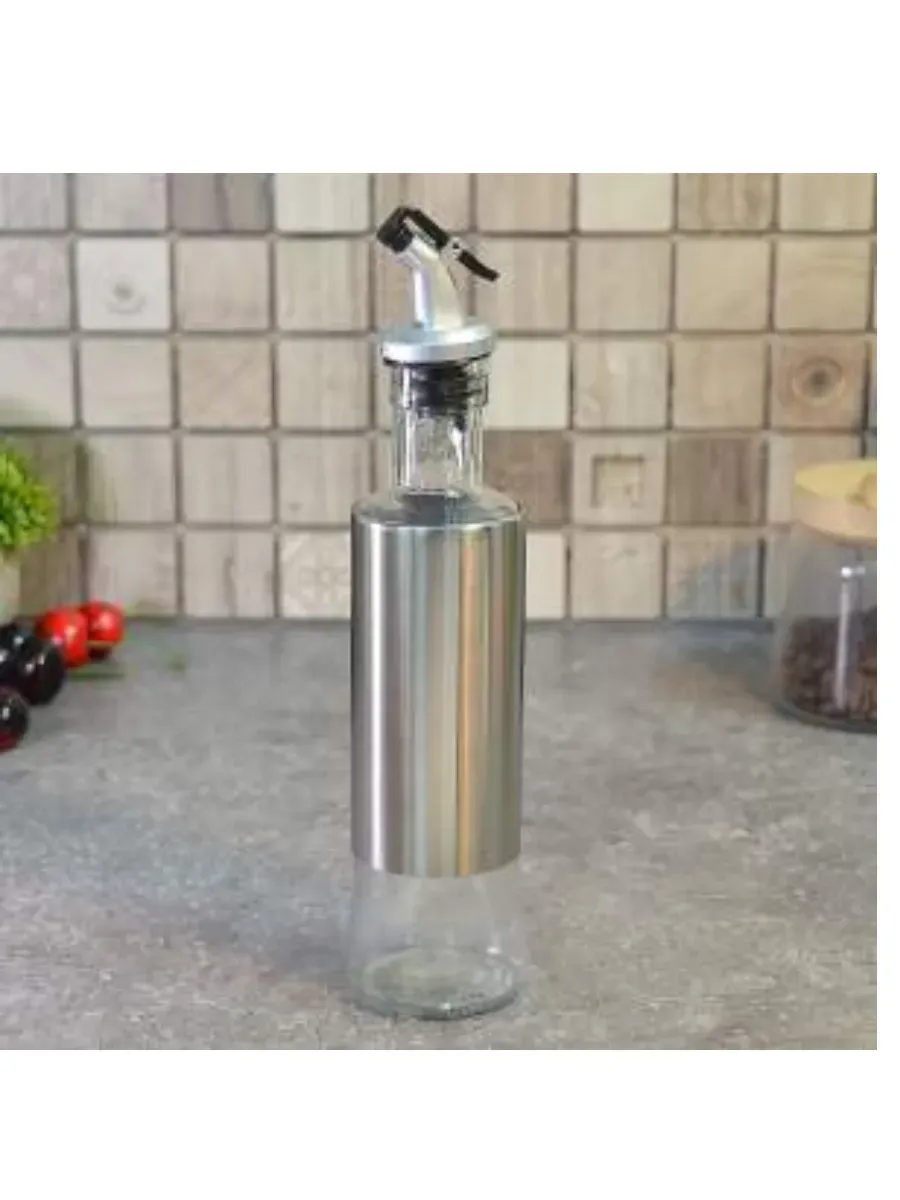 Бутылка цилиндр для масла с мет. дозатором, Olive oil бутылка с лимоном, 500 мл, стекло