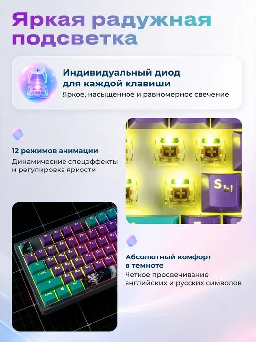 URZUS Клавиатура игровая механическая 80% для компьютера Reverse R, вариант, фото 6