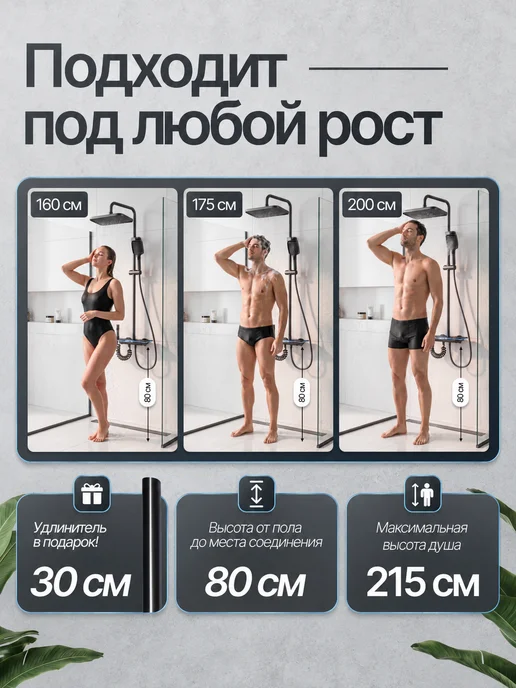 MIME Душевая система с тропическим душем и смесителем для ванны, черный, фото 2